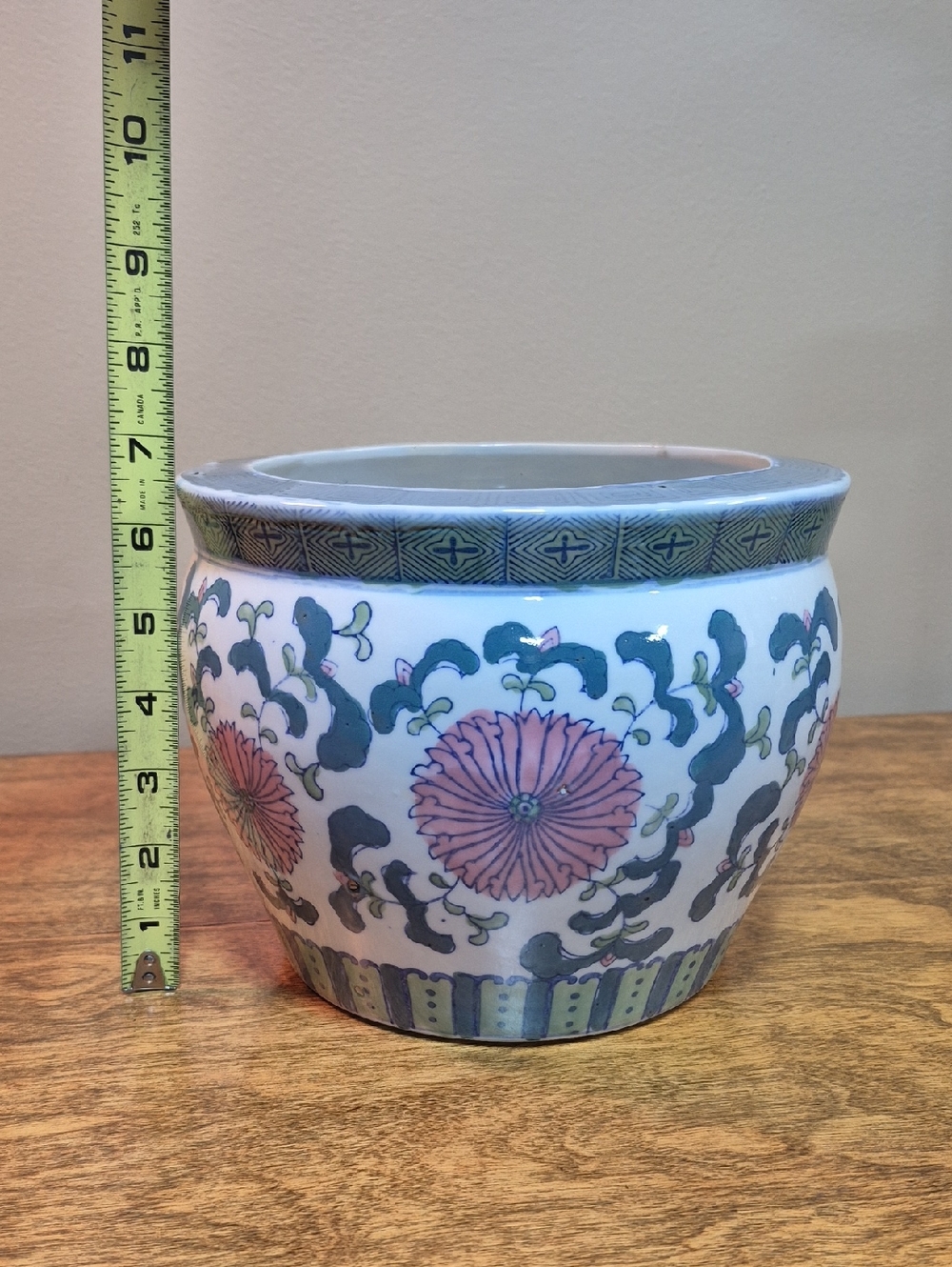Vintage White Ceramic Planter with Green and Pink Floral Motif - Picture 14 of 14